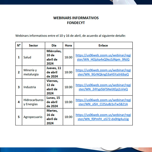 Webinars informativos «FONDECyT»