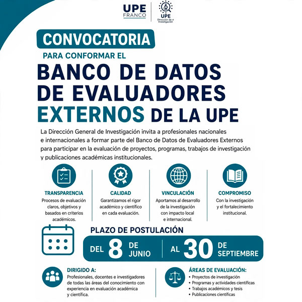 Convocatoria para integrar el Banco de Datos de Evaluadores Externos de la UPE