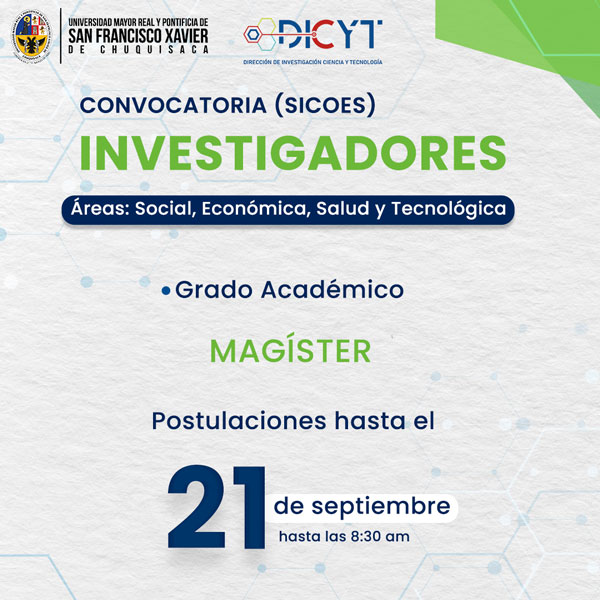 Convocatorias investigadores con grado académico magister (SICOES) DICyT