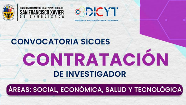 CONVOCATORIA SICOES: CONTRATACIÓN DE INVESTIGADORES